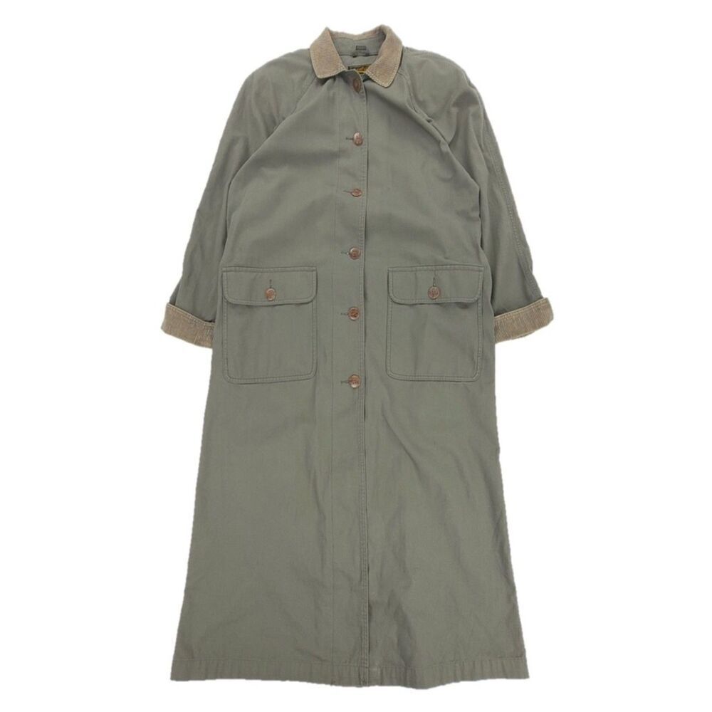 EDDIE BAUER 90s Corduroy Collar Canvas Barn Trench Coat Chore Jacket Large Olive